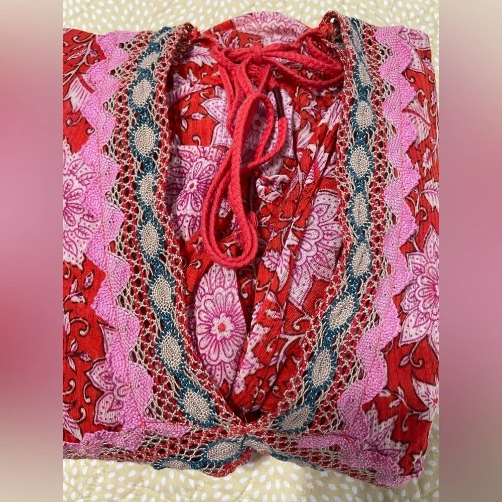 Free People moon child printed crochet inset colorful maxi top XS